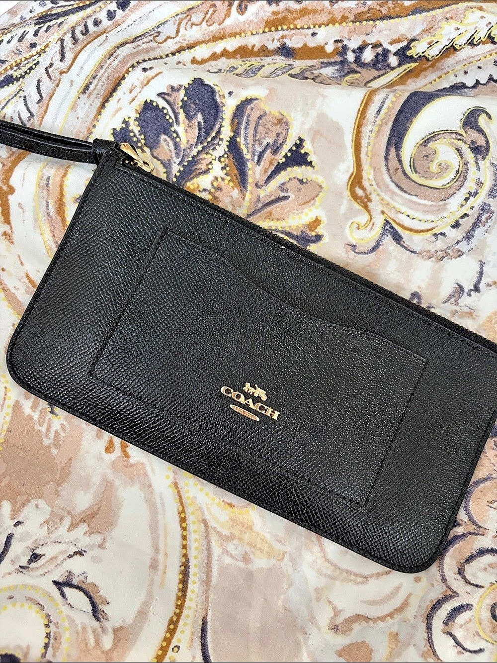 Coach Zip Phone Wallet in Crossgrain Leather Black Wristlet